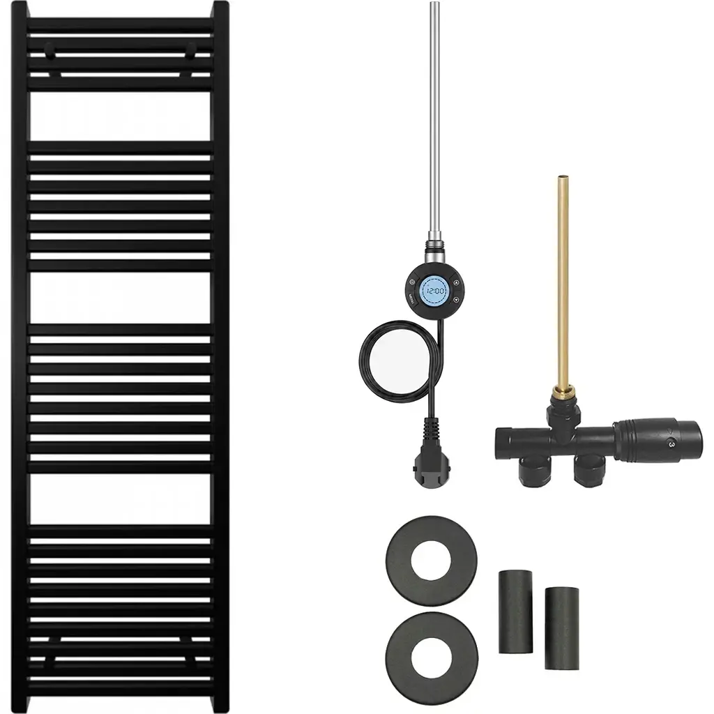 CERANO Koupelnový radiátorový set Donovan kombinované vytápění, wifi tyč boční jednobodové připojení 300W černá matná 1600x500 mm CER-565809