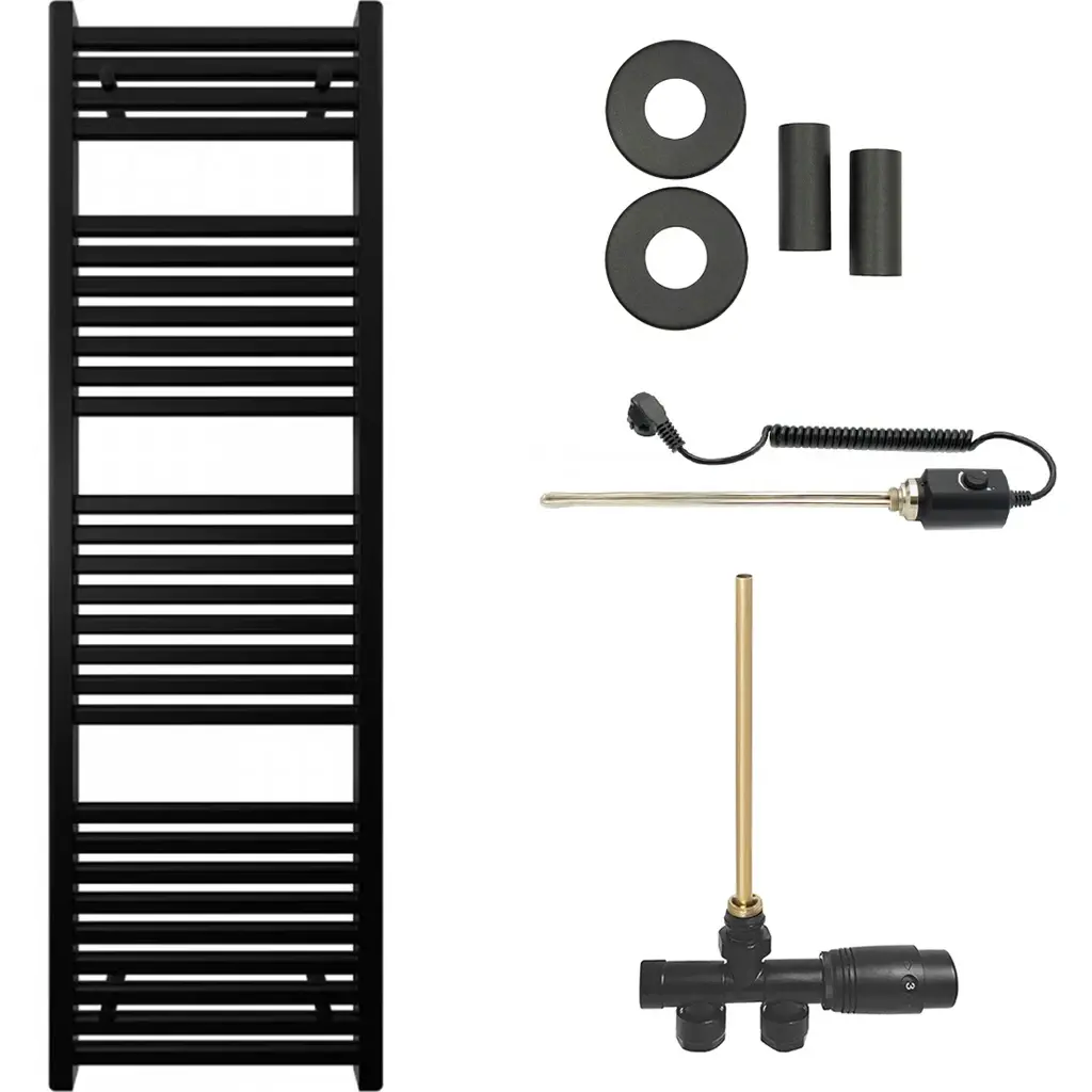 Koupelnový radiátorový set Donovan - kombinované vytápění, termo tyč - boční jednobodové připojení - 300W - černá matná - 1600x500 mm