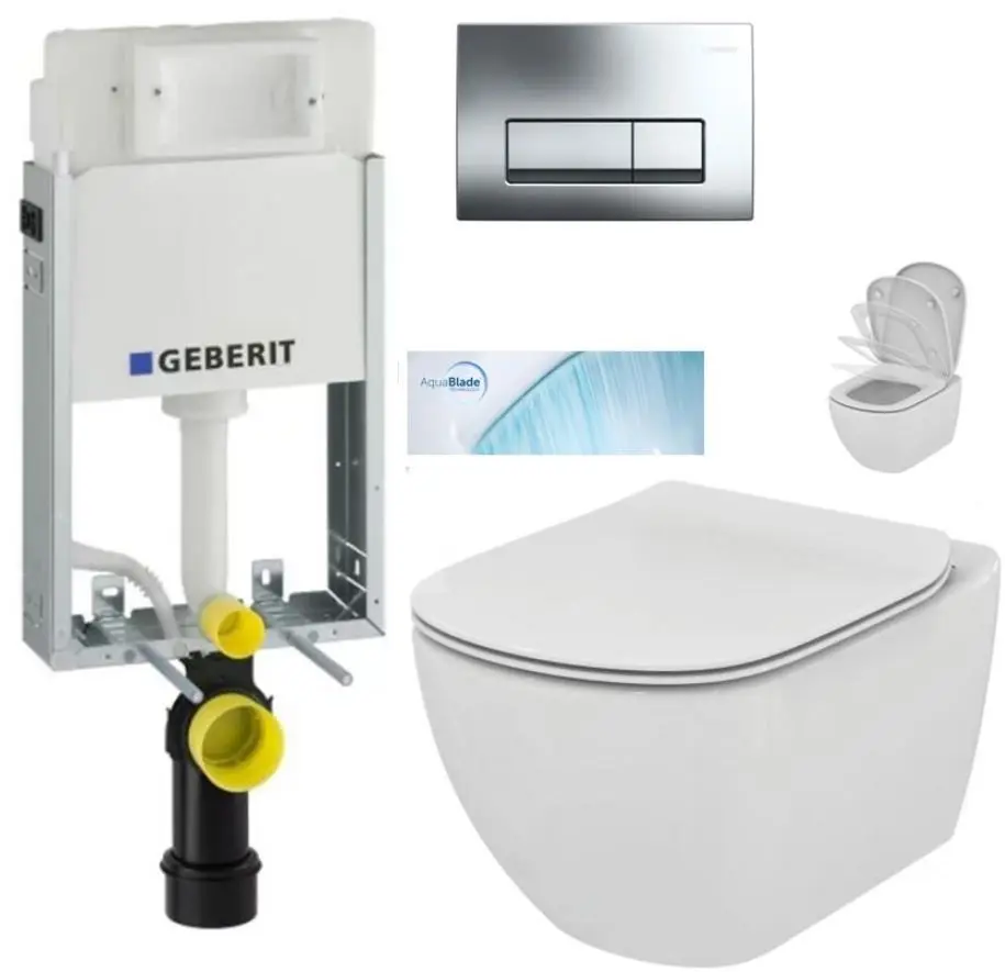 GEBERIT KOMBIFIXBasic vč. chromového tlačítka DELTA 51 + WC Ideal Standard Tesi se sedátkem SoftClose, AquaBlade 110.100.00.1 51CR TE1