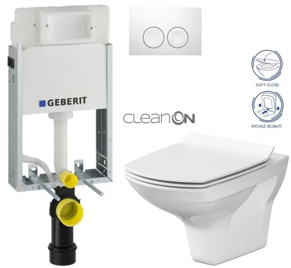GEBERIT KOMBIFIXBasic vč. bílého tlačítka DELTA 21 + WC CERSANIT CLEANON CARINA + SEDÁTKO 110.100.00.1 21BI CA3