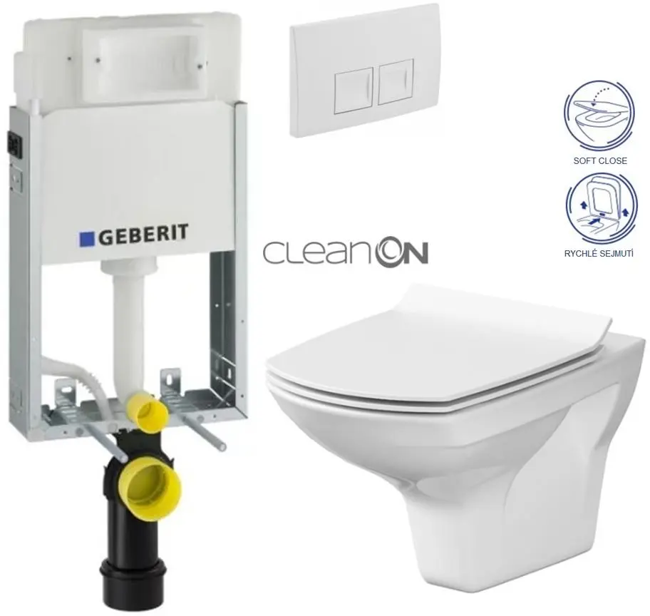GEBERIT KOMBIFIXBasic vč. bílého tlačítka DELTA 50 + WC CERSANIT CLEANON CARINA + SEDÁTKO 110.100.00.1 50BI CA3