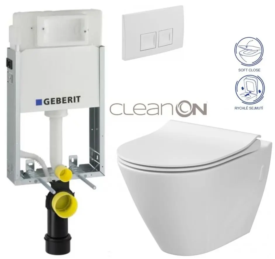 GEBERIT KOMBIFIXBasic vč. bílého tlačítka DELTA 50 + WC CERSANIT CLEANON CITY 110.100.00.1 50BI CI1