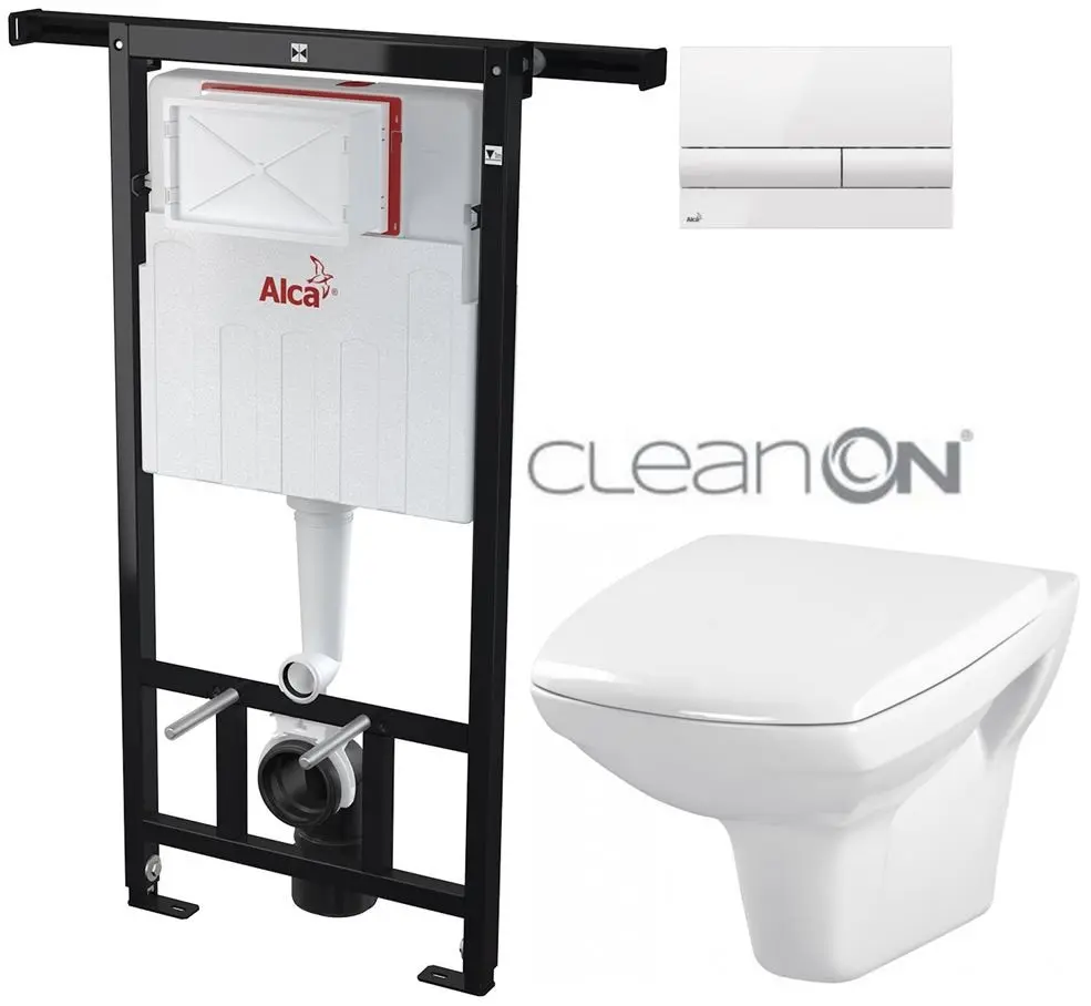 Předstěnový instalační systém s bílým tlačítkem M1710 + WC CERSANIT CLEANON CARINA  + SEDÁTKO AM102/1120 M1710 CA1