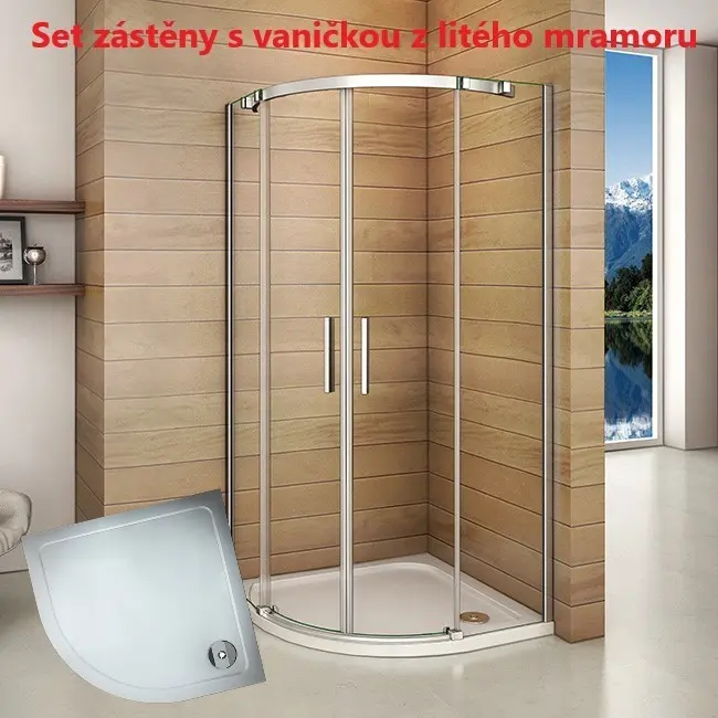 Čtvrtkruhový sprchový kout HARMONY S4 90 s dvoudílnými posuvnými dveřmi a sprchovou vaničkou z litého mramoru