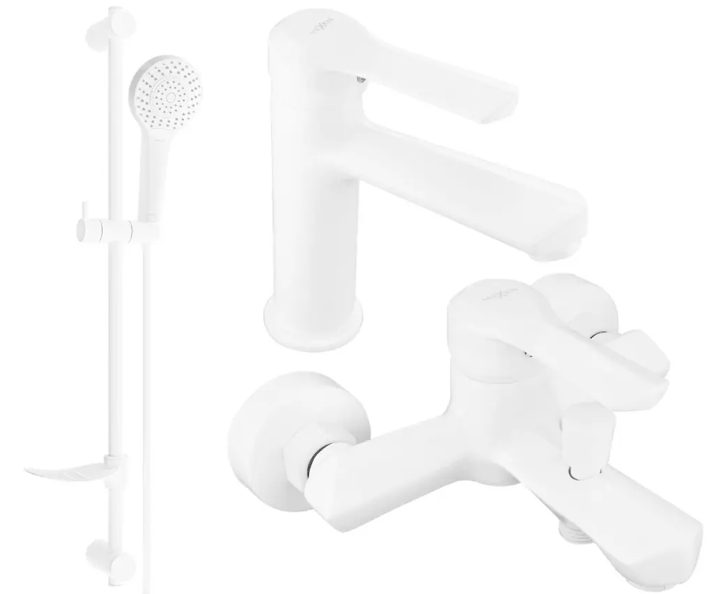 MEXEN - Saber DF05 Set umyvadlové a vanové baterie s příslušenstvím, bílá 72103DF05-20