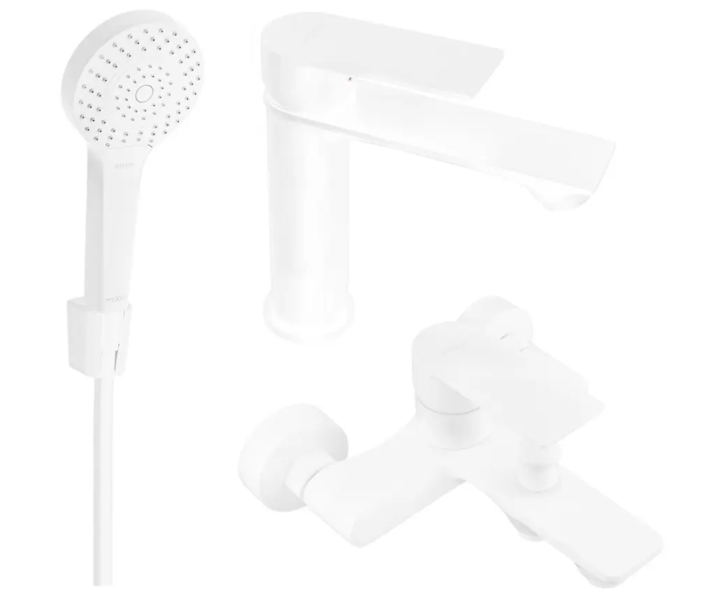 MEXEN - Royo R05 Set umyvadlové a vanové baterie s příslušenstvím, bílá 72203R05-20