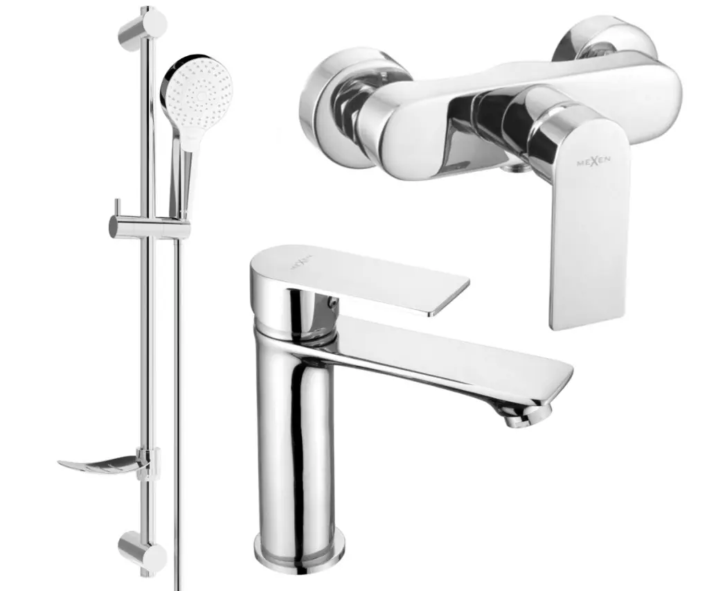 MEXEN - Royo DF05 Set umyvadlové a sprchové baterie s příslušenstvím, chrom 72204DF05-00