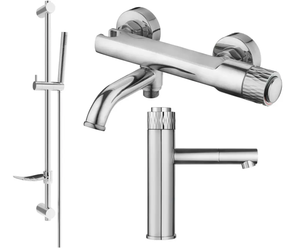 MEXEN/S Diamond DF70 Set umyvadlové a vanové baterie s příslušenstvím, chrom 71503DF70-00