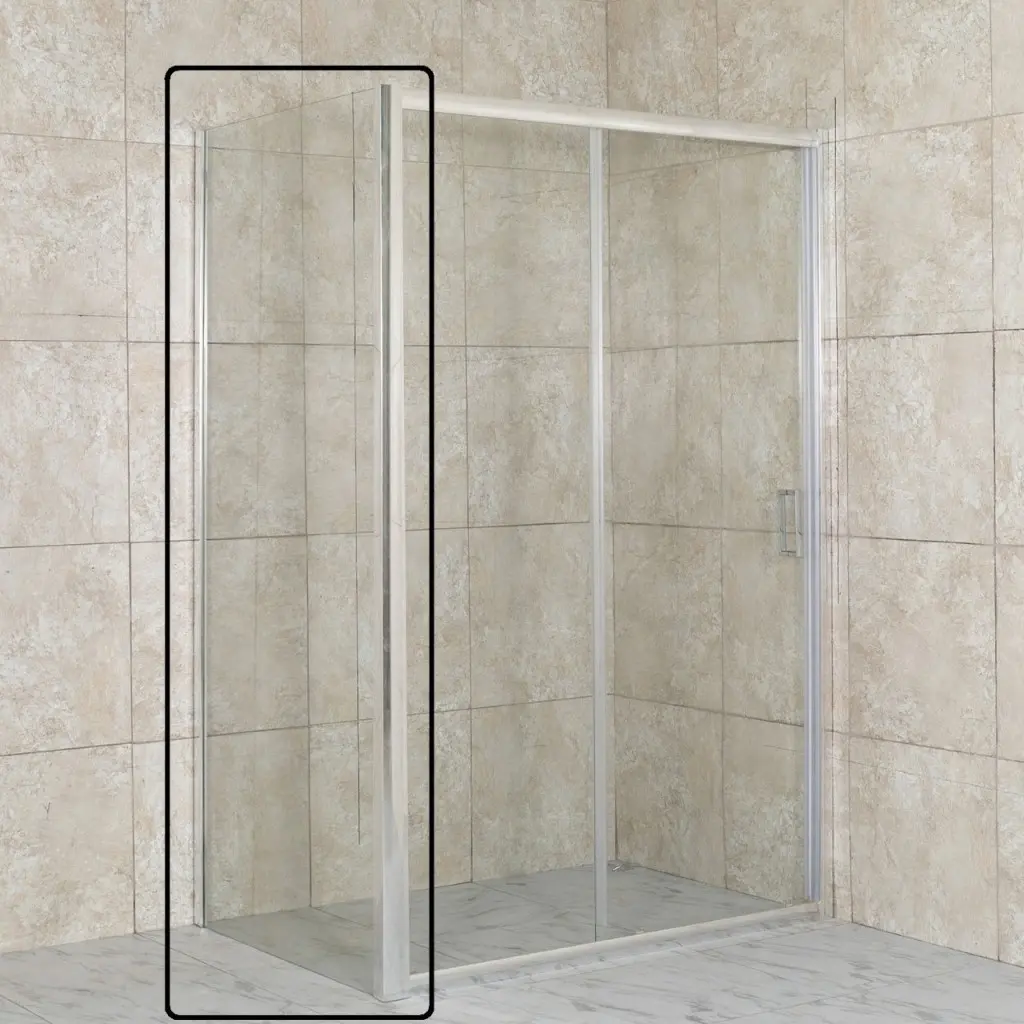 OLSEN SPA Pevná stěna RUTIS Barva rámu Hliník leštěný, Rozměr A 90, Směr zavírání Univerzální Levé / Pravé, Výplň Čiré bezpečnostní sklo 6 mm OLBFIXGLA90CC