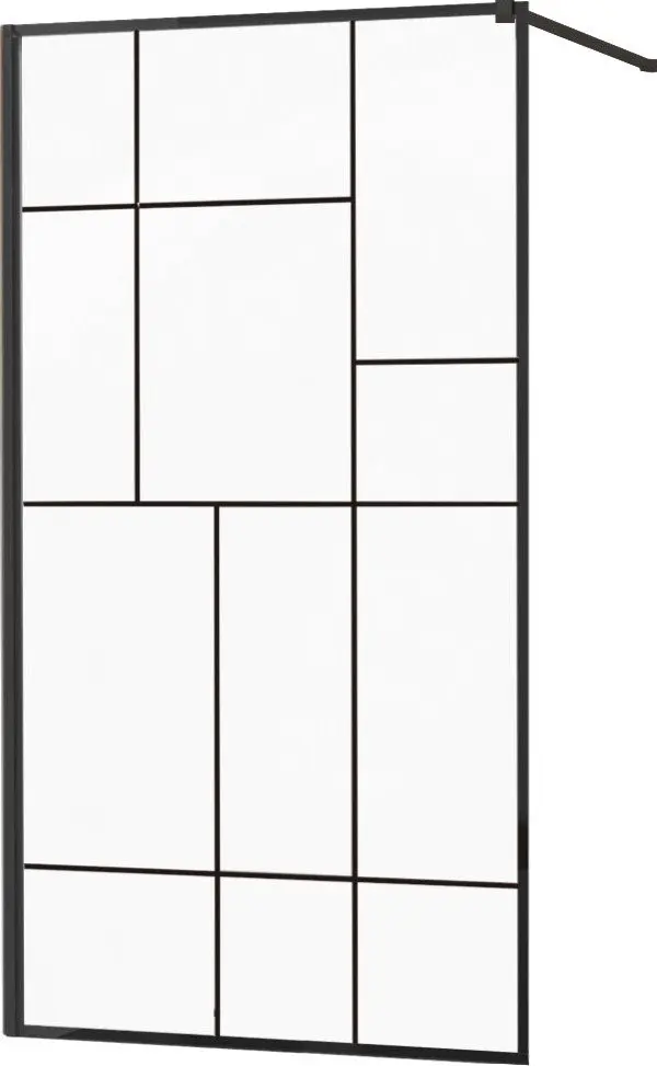 MEXEN/S KIOTO Sprchová zástěna WALK-IN 80x200 cm 8 mm, černá, černý vzor 2 800-080-101-70-78