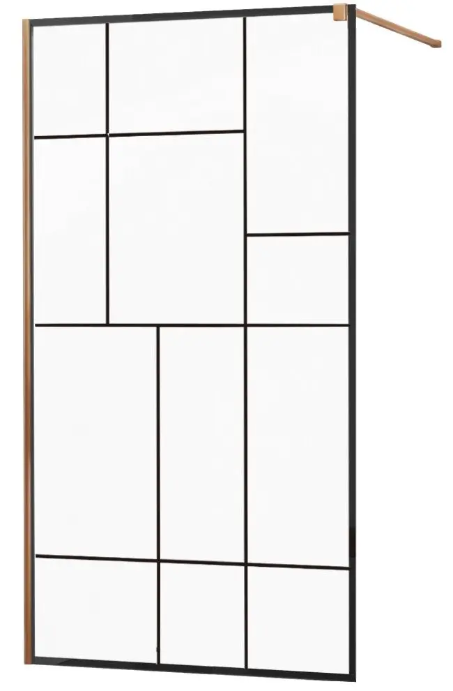 MEXEN/S KIOTO Sprchová zástěna WALK-IN 100x200 cm 8 mm, różówe zlatáo, černý vzor 2 800-100-101-60-78