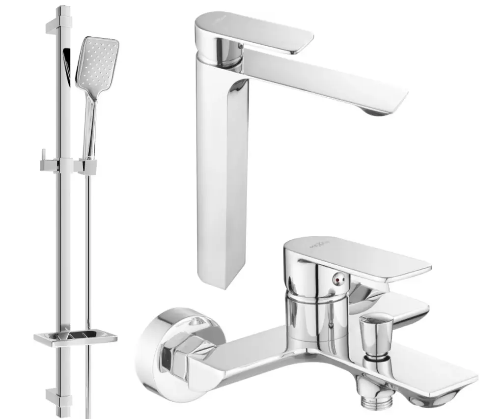 MEXEN/S Alexa DQ62 Set umyvadlové a vanové baterie s příslušenstvím, chrom 71213DQ62-00