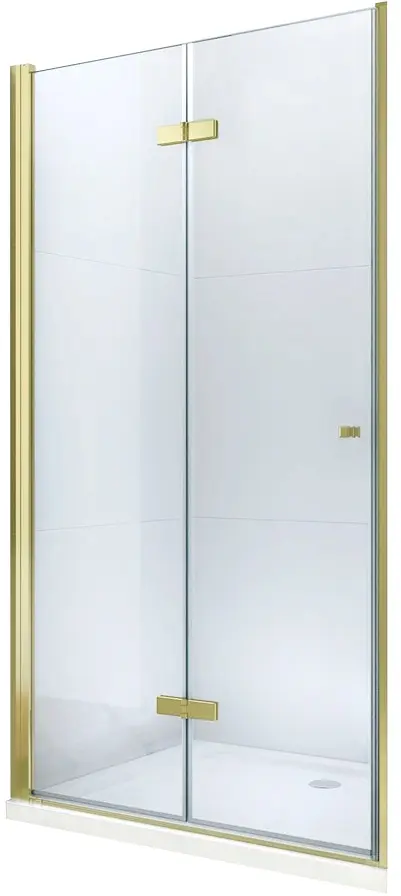 MEXEN Lima skládací sprchové dveře 80, čiré sklo, zlatý se stěnovým profilem 856-080-000-50-00