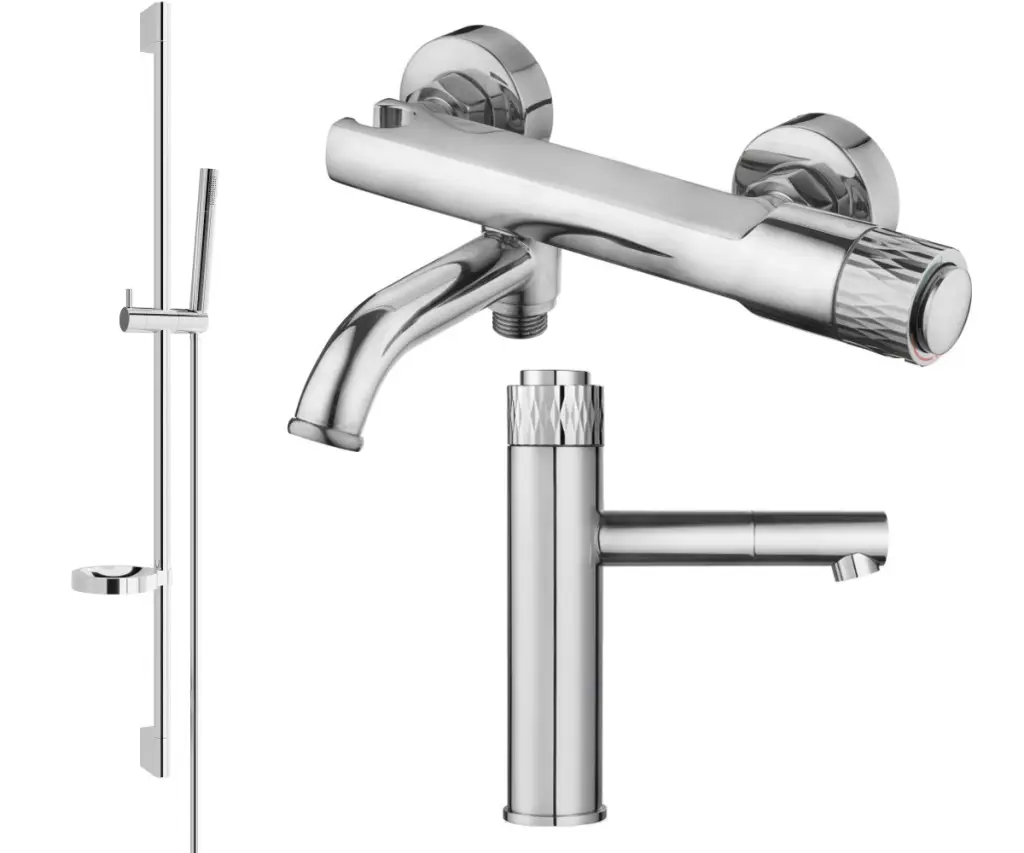 MEXEN/S Diamond DS70 Set umyvadlové a vanové baterie s příslušenstvím, chrom 71503DS70-00