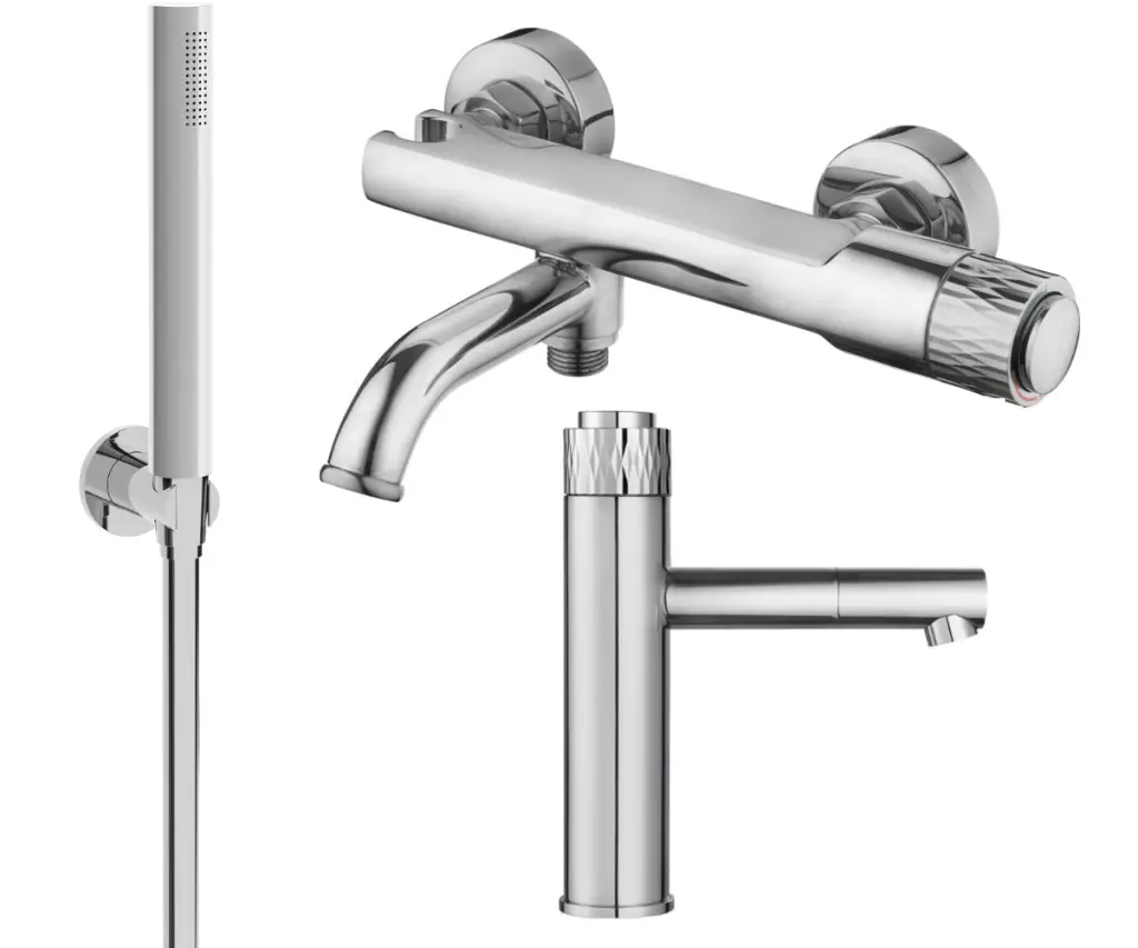 MEXEN/S Diamond R70 Set umyvadlové a vanové baterie s příslušenstvím, chrom 71503R70-00