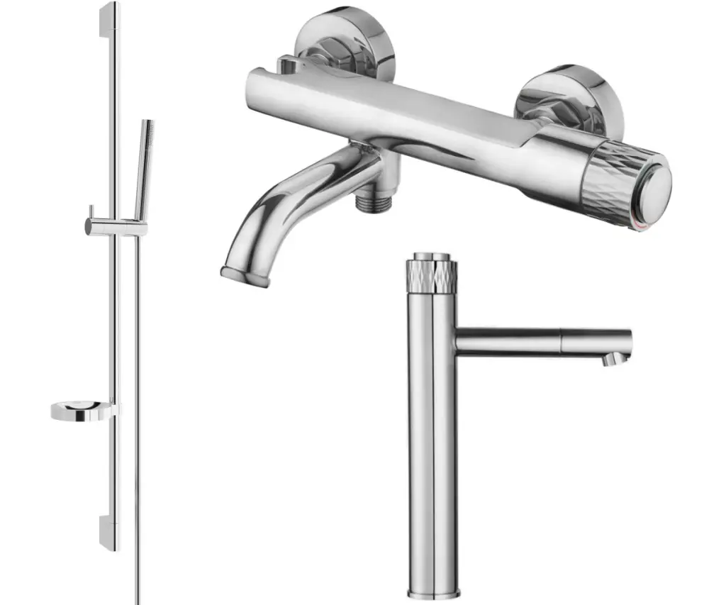 MEXEN/S Diamond DS70 Set umyvadlové a vanové baterie s příslušenstvím, chrom 71513DS70-00