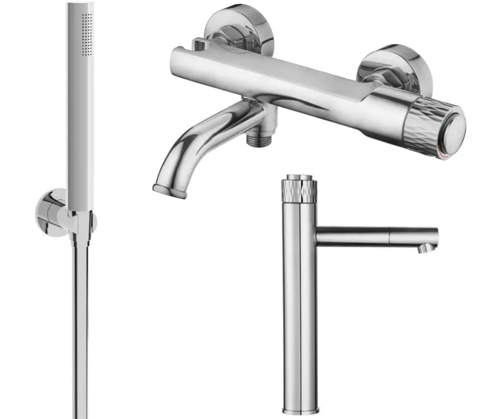 MEXEN/S Diamond R70 Set umyvadlové a vanové baterie s příslušenstvím, chrom 71513R70-00