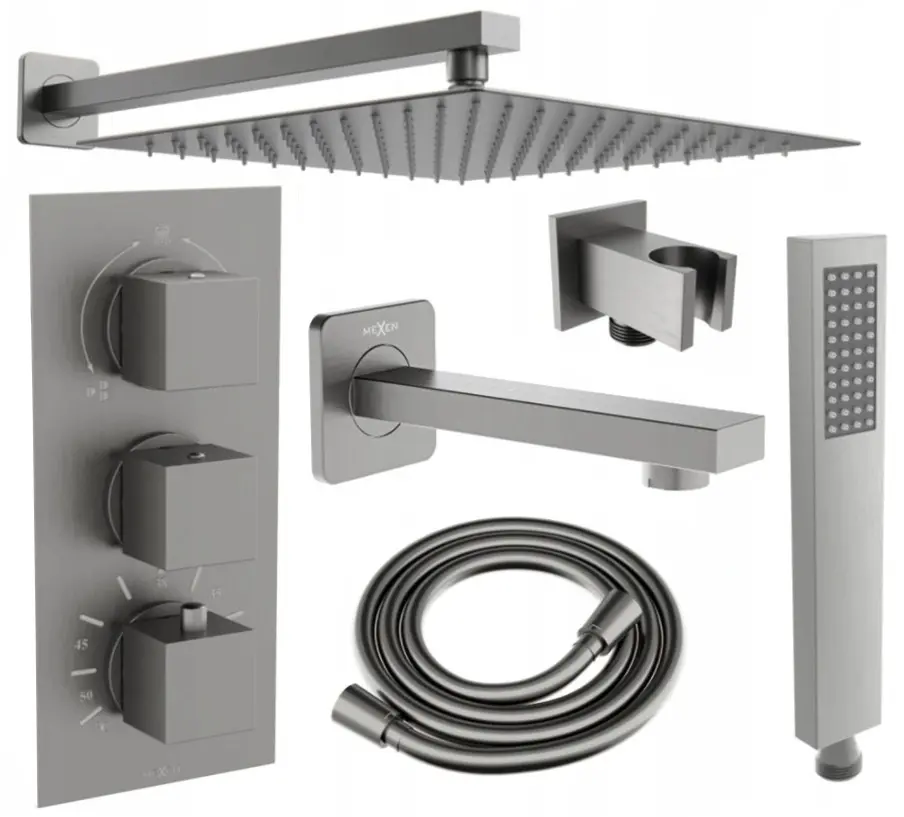 MEXEN/S Cube DR02 podomítkový vanový SET s vytokovou hubicí + slim sprcha 25, grafit 77503DR0225-66
