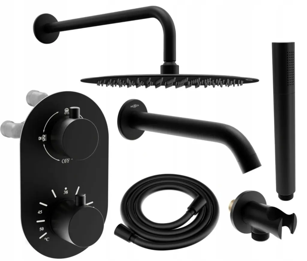 MEXEN/S Kai DR70 podomítkový vanový SET s výtokovou hubicí + slim sprcha 30, černý 77602DR70301-70