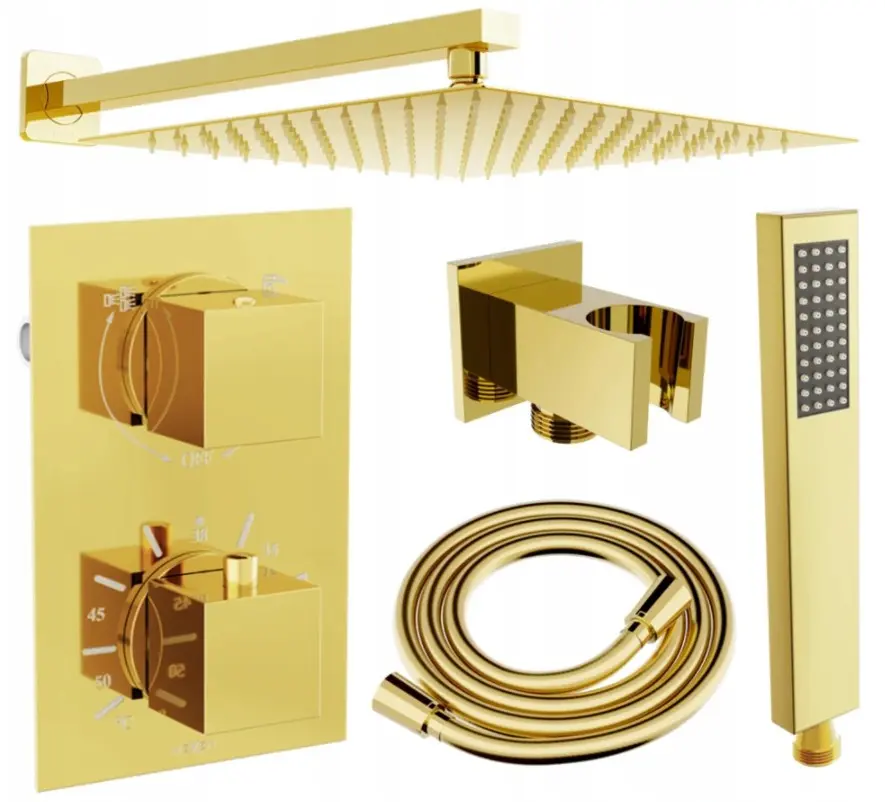 MEXEN/S Cube DR02 podomítkový sprchový SET + slim sprcha 25, zlatý 77502DR0225-50
