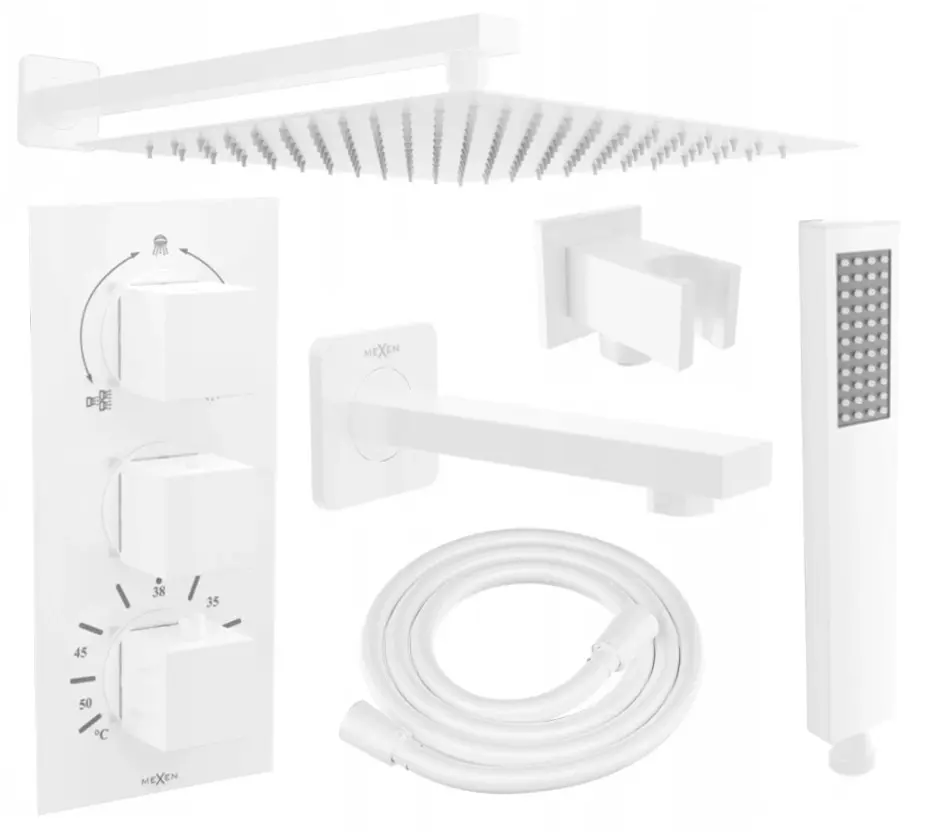 MEXEN/S Cube DR02 podomítkový vanový SET s vytokovou hubicí + slim sprcha 30, bílá 77503DR0230-20