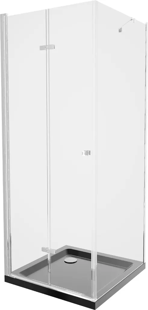 MEXEN/S Lima sprchový kout zalamovací dveře 80 x 80, transparent, chrom + Flat černá vanička se sifonem 856-080-080-01-00-4070