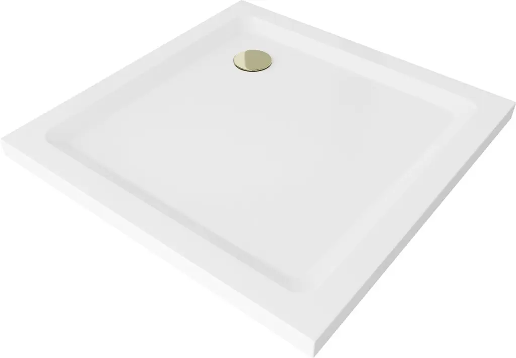 MEXEN/S Flat sprchová vanička čtvercová slim 70 x 70, bílá + zlatý sifon 40107070G