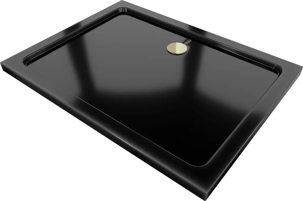 MEXEN/S Flat sprchová vanička obdélníková slim 120 x 80, černá + zlatý sifon 40708012G