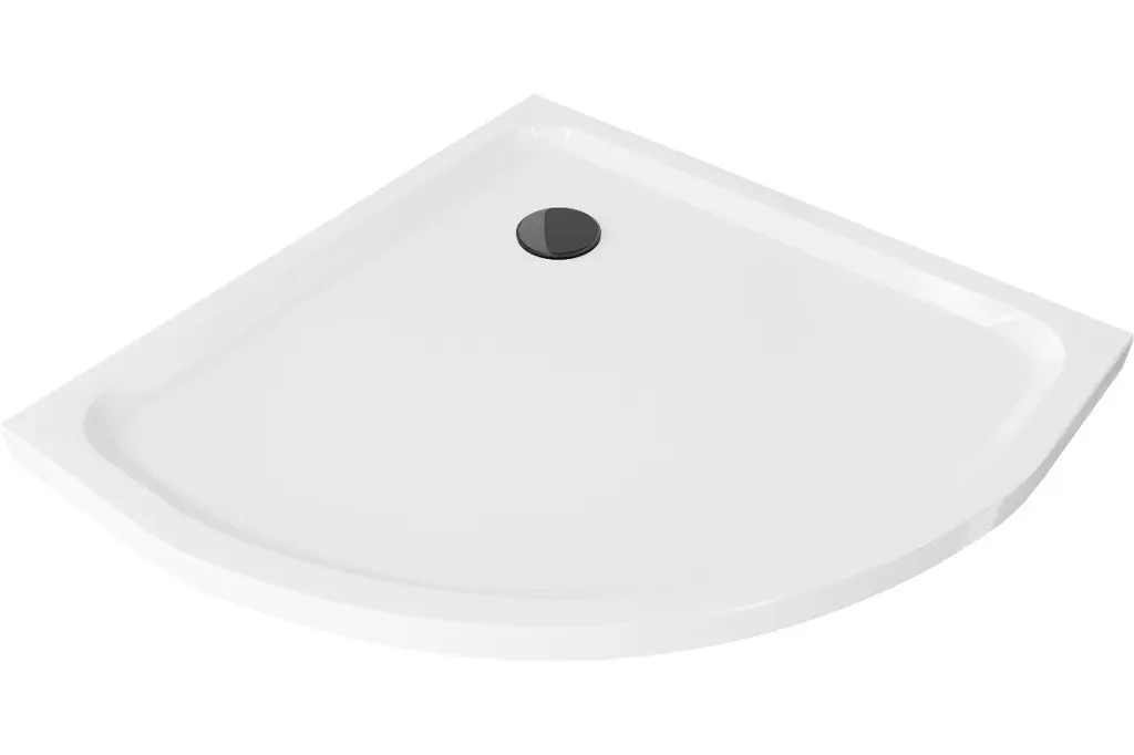 MEXEN/S Flat sprchová vanička čtvrtkruhová slim 80 x 80, bílá + černý sifon 41108080B