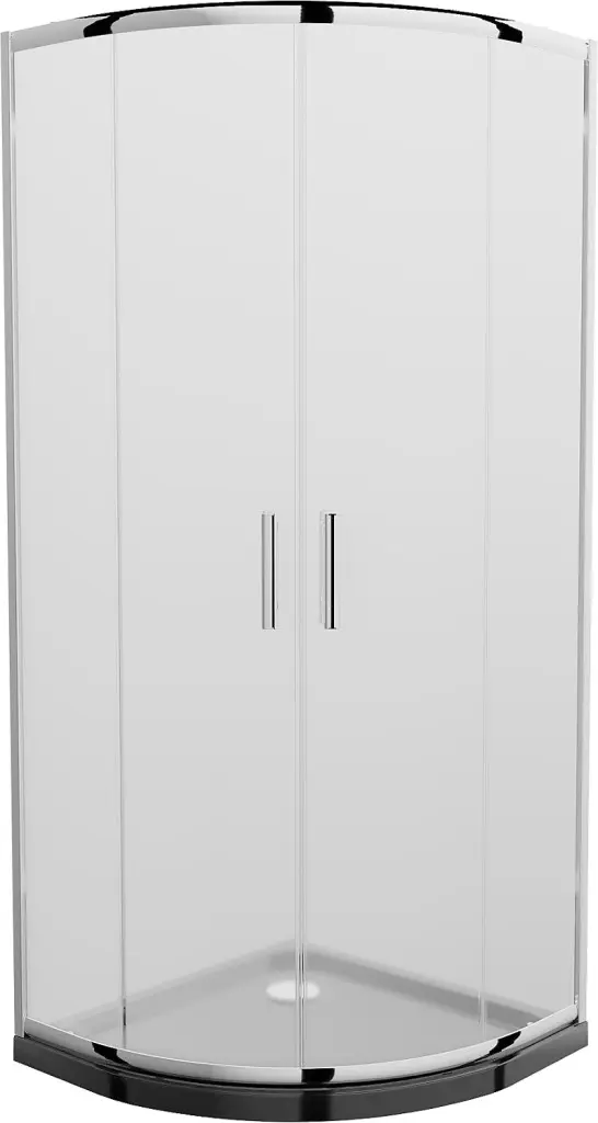 MEXEN/S Rio čtvrtkruhový sprchový kout 90 x 90, mráz, chrom + vanička se sifonem Flat, černý 863-090-090-01-30-4170