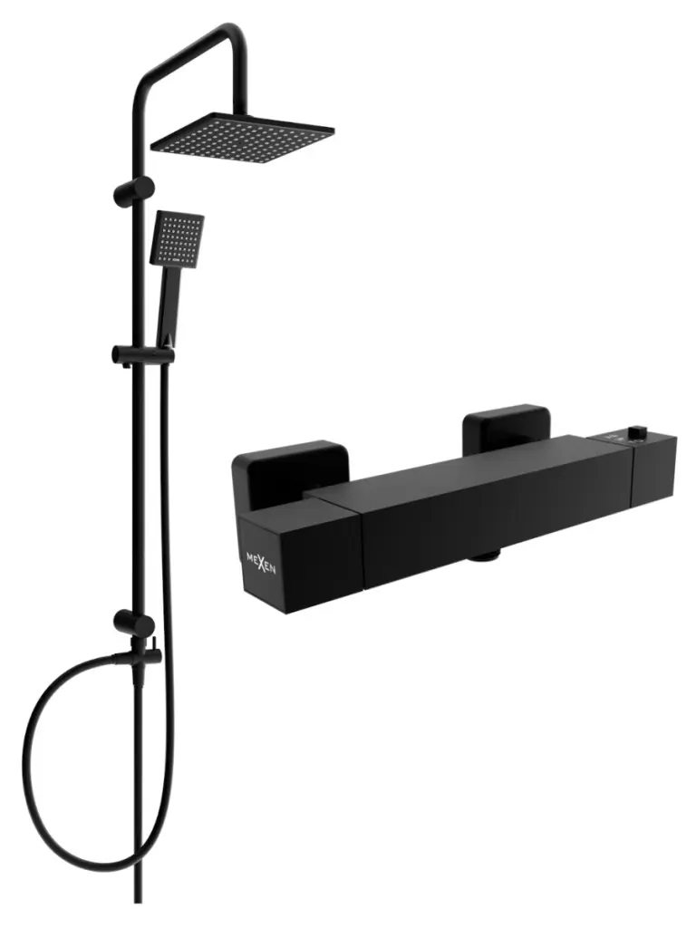 Sprchový set MEXEN Tord - termostatická sprchová baterie Cube černý