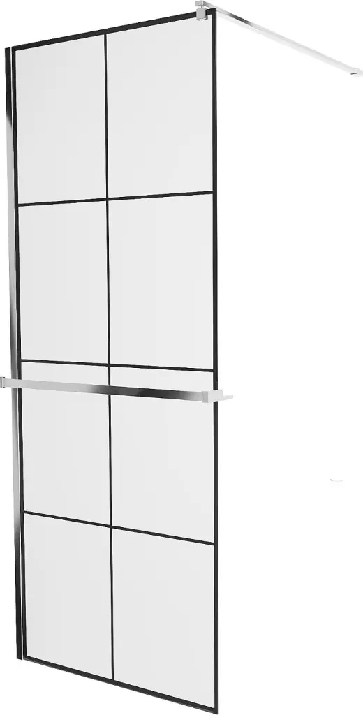 MEXEN/S KIOTO Sprchová zástěna WALK-IN s poličkou a držákem ručníků 70 x 200, transparent/černá 8 mm, chrom 800-070-121-01-77