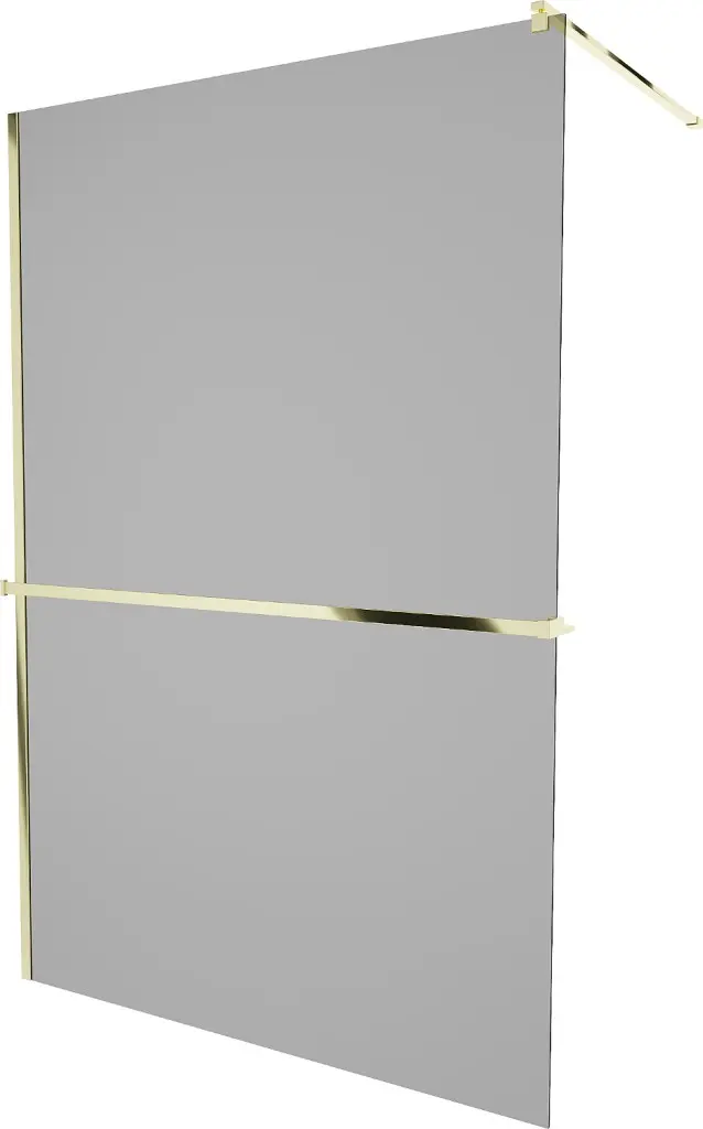 MEXEN/S KIOTO Sprchová zástěna WALK-IN s poličkou a držákem ručníků 80 x 200, grafit 8 mm, zlatá 800-080-121-50-40
