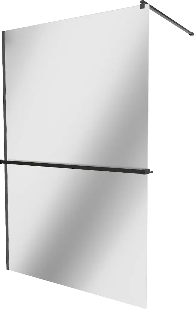 MEXEN/S KIOTO Sprchová zástěna WALK-IN s poličkou a držákem ručníků 80 x 200, zrcadlové 8 mm, černá 800-080-121-70-50