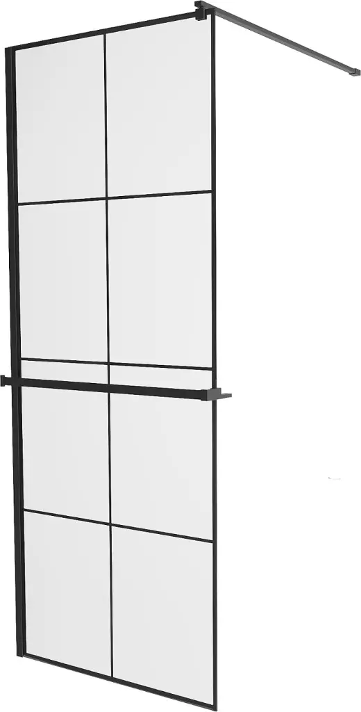 MEXEN/S KIOTO Sprchová zástěna WALK-IN s poličkou a držákem ručníků 80 x 200, transparent/černá 8 mm, černá 800-080-121-70-77