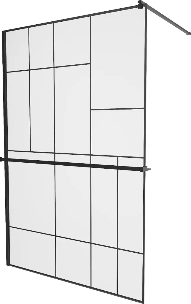 MEXEN/S KIOTO Sprchová zástěna WALK-IN s poličkou a držákem ručníků 80 x 200, transparent/černá 8 mm, černá 800-080-121-70-78