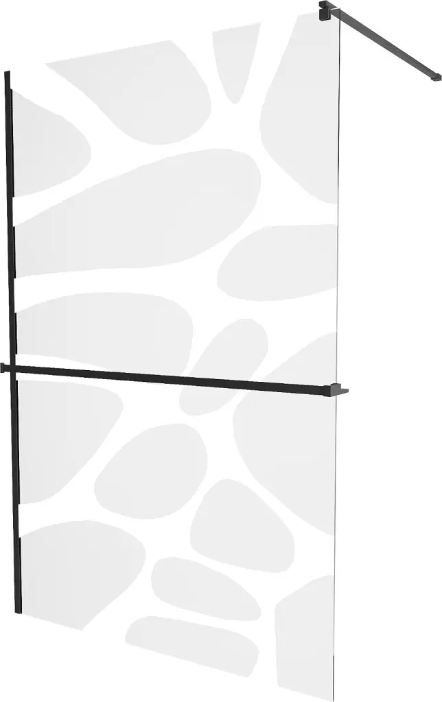 MEXEN/S KIOTO Sprchová zástěna WALK-IN s poličkou a držákem ručníků 90 x 200, transparent/bílý dekor 8 mm, černá 800-090-121-70-97