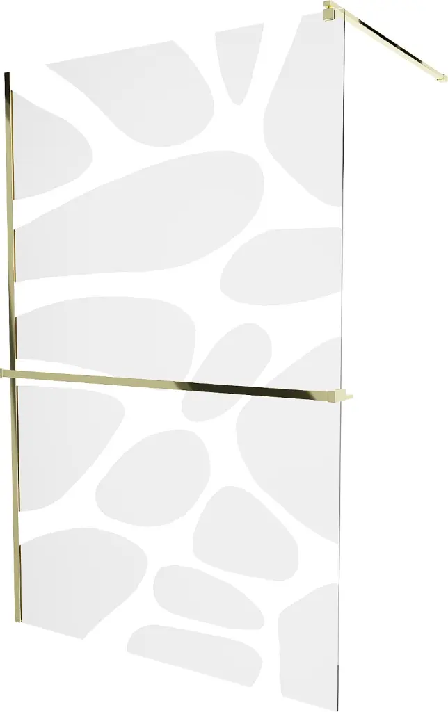 MEXEN/S KIOTO Sprchová zástěna WALK-IN s poličkou a držákem ručníků 100 x 200, transparent/bílý vzor 8 mm, zlatá 800-100-121-50-97