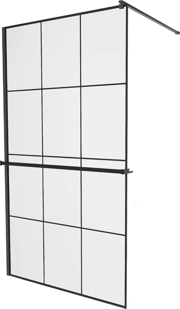MEXEN/S KIOTO Sprchová zástěna WALK-IN s poličkou a držákem ručníků 100 x 200, transparent/černá 8 mm, černá 800-100-121-70-77