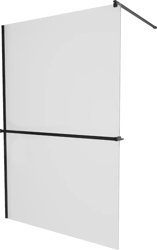 MEXEN/S KIOTO Sprchová zástěna WALK-IN s poličkou a držákem ručníků 110 x 200, matné sklo 8 mm, černá 800-110-121-70-30