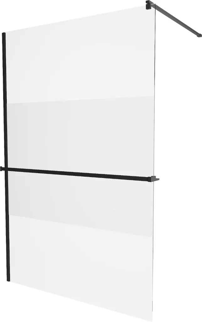 MEXEN/S KIOTO Sprchová zástěna WALK-IN s poličkou a držákem ručníků 120 x 200, transparent/matné sklo 8 mm, černá 800-120-121-70-35