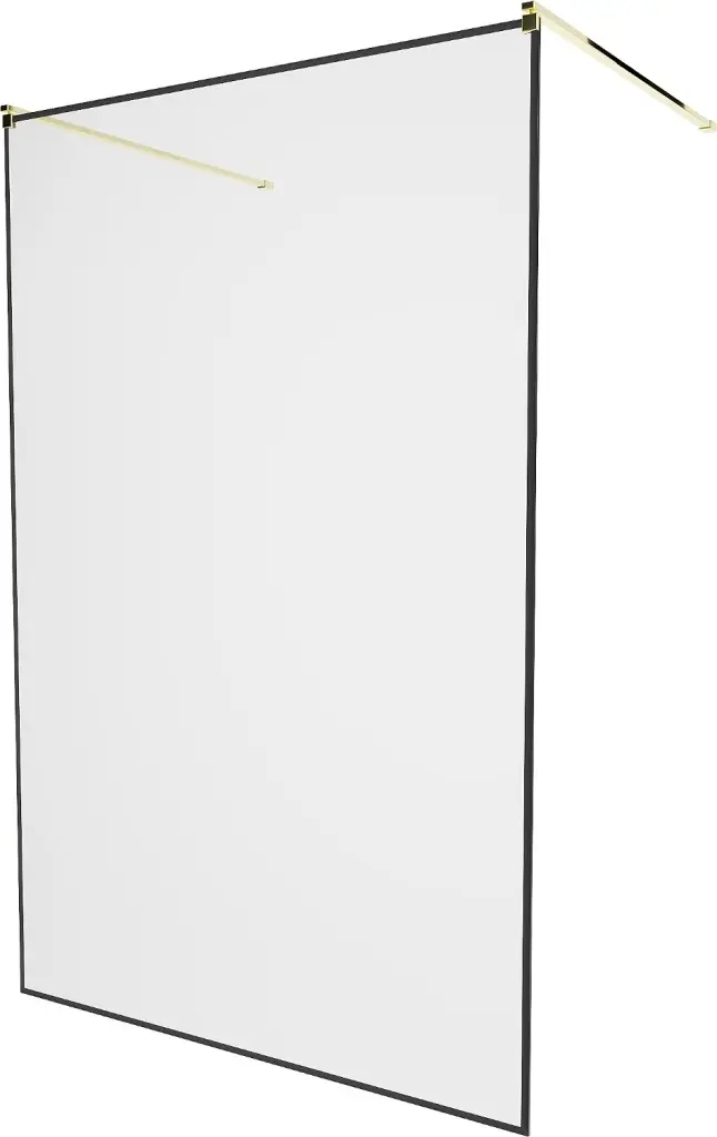 MEXEN/S KIOTO samostatně stojící sprchová zástěna 100 x 200, transparent/černá vzor 8 mm, zlatá 800-100-002-50-70