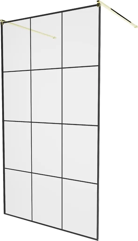 MEXEN/S KIOTO samostatně stojící sprchová zástěna 100 x 200, transparent/černá vzor 8 mm, zlatá 800-100-002-50-77