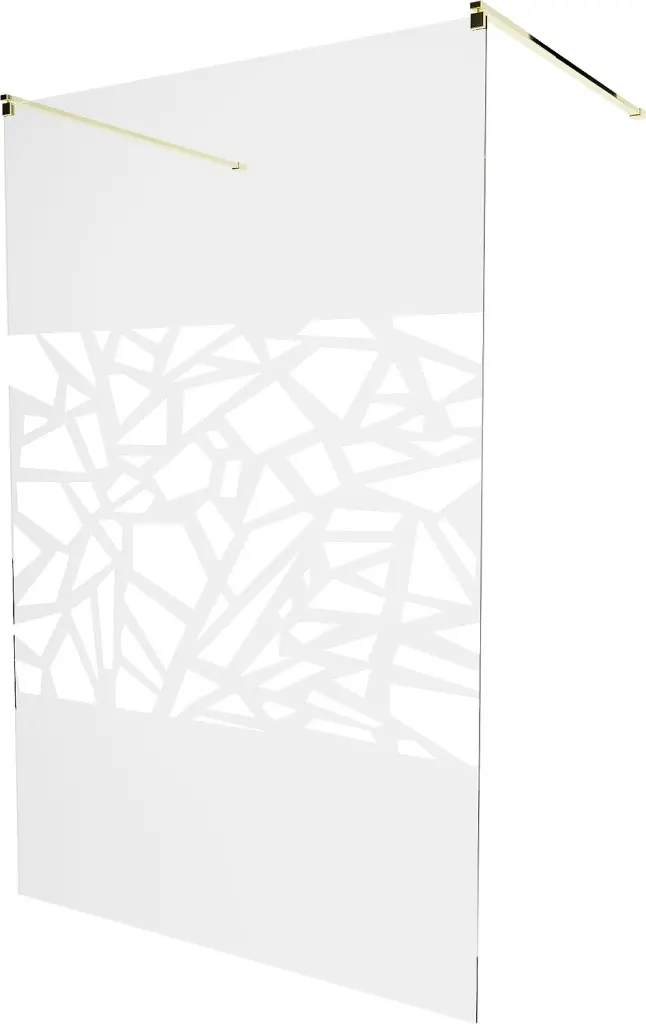 MEXEN/S KIOTO samostatně stojící sprchová zástěna 100 x 200, transparent/bílá vzor 8 mm, zlatá 800-100-002-50-85