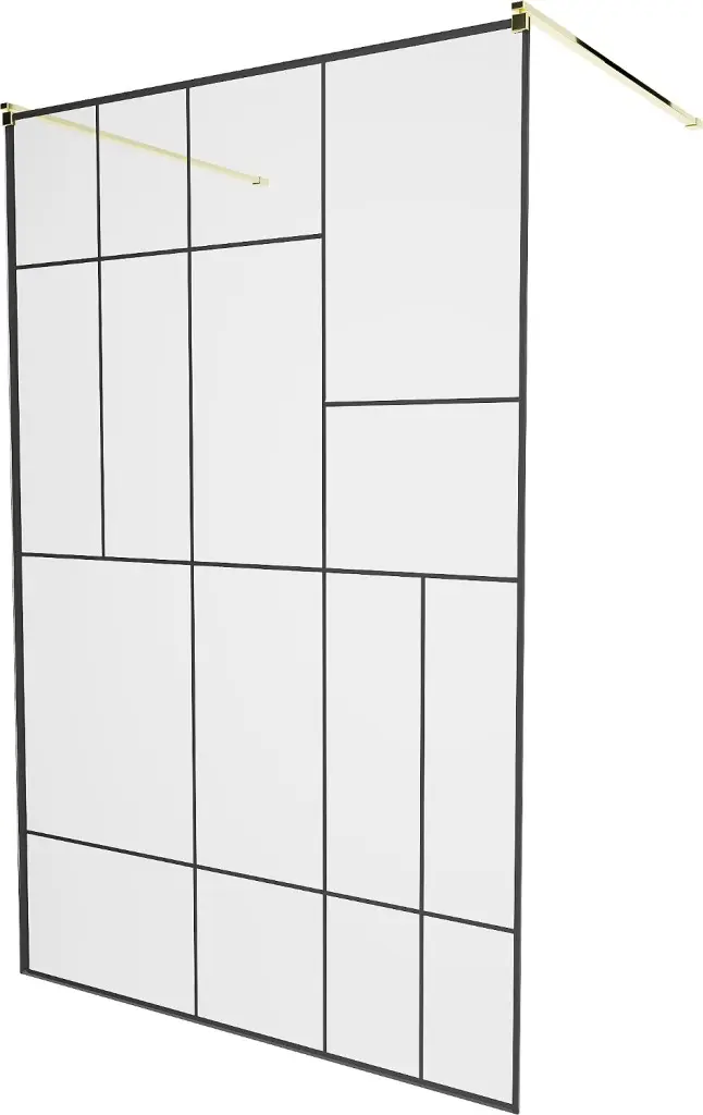 MEXEN/S KIOTO samostatně stojící sprchová zástěna 110 x 200, transparent/černá vzor 8 mm, zlatá 800-110-002-50-78
