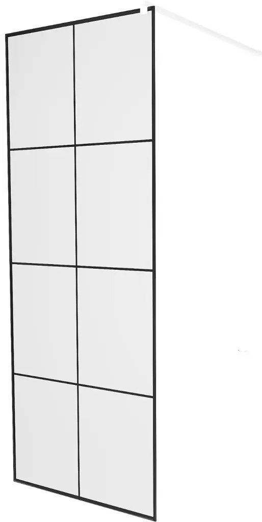 MEXEN/S KIOTO Sprchová zástěna WALK-IN 80 x 200, transparent/černý vzor 8 mm, bílá 800-080-101-20-77