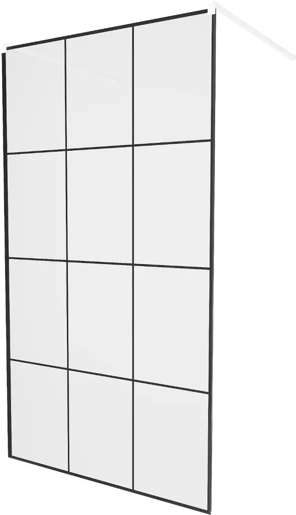 MEXEN/S KIOTO samostatně stojící sprchová zástěna 100 x 200, transparent/černý vzor 8 mm, bílá 800-100-002-20-77