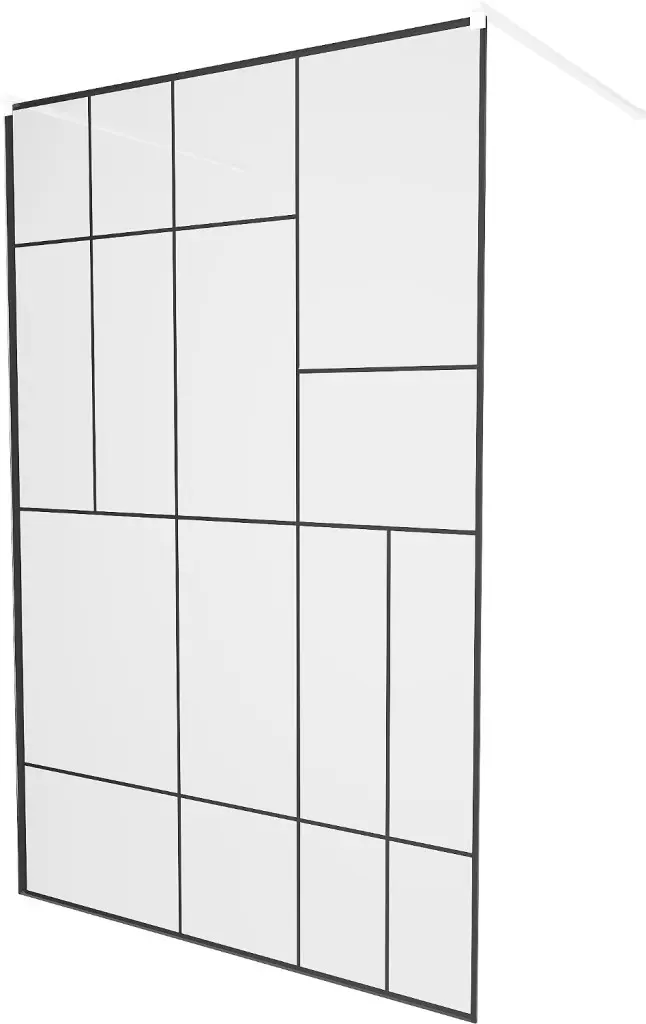 MEXEN/S KIOTO samostatně stojící sprchová zástěna 110 x 200, transparent/černý vzor 8 mm, bílá 800-110-002-20-78