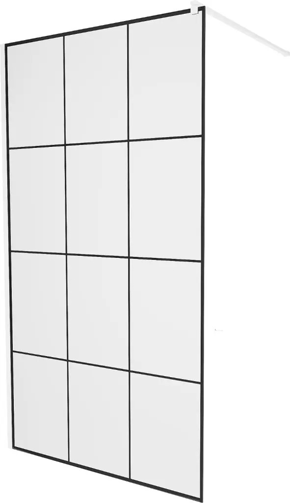 MEXEN/S KIOTO Sprchová zástěna WALK-IN 110 x 200, transparent/černý vzor 8 mm, bílá 800-110-101-20-77