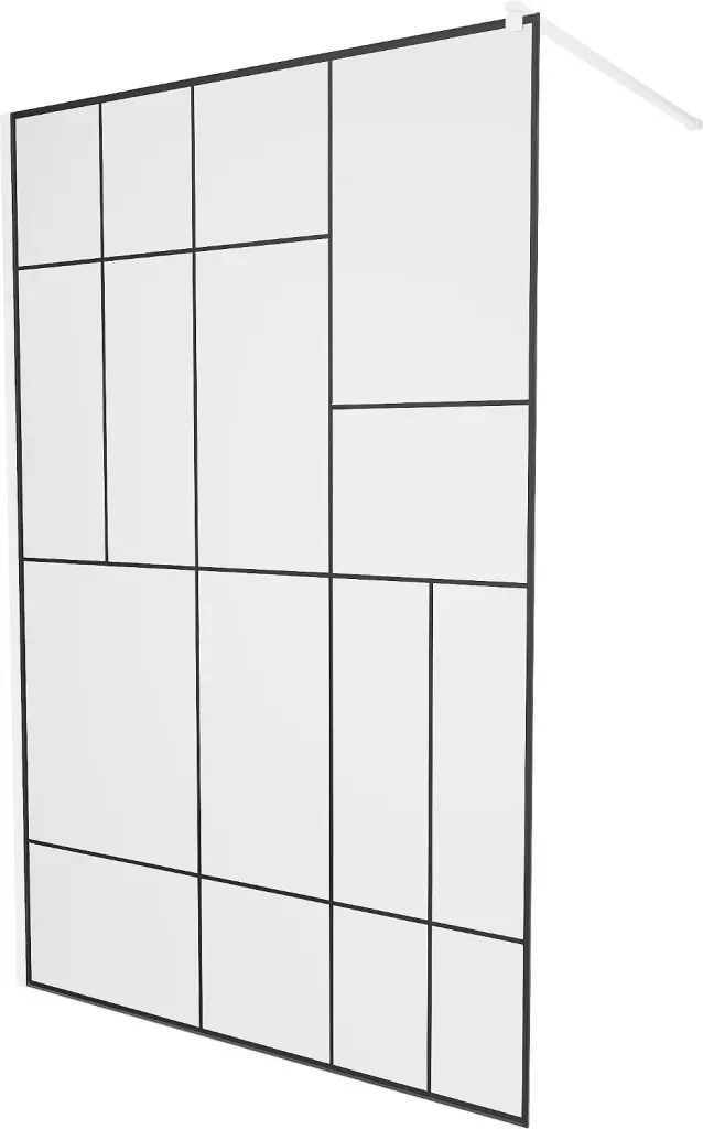 MEXEN/S KIOTO Sprchová zástěna WALK-IN 110 x 200, transparent/černý vzor 8 mm, bílá 800-110-101-20-78